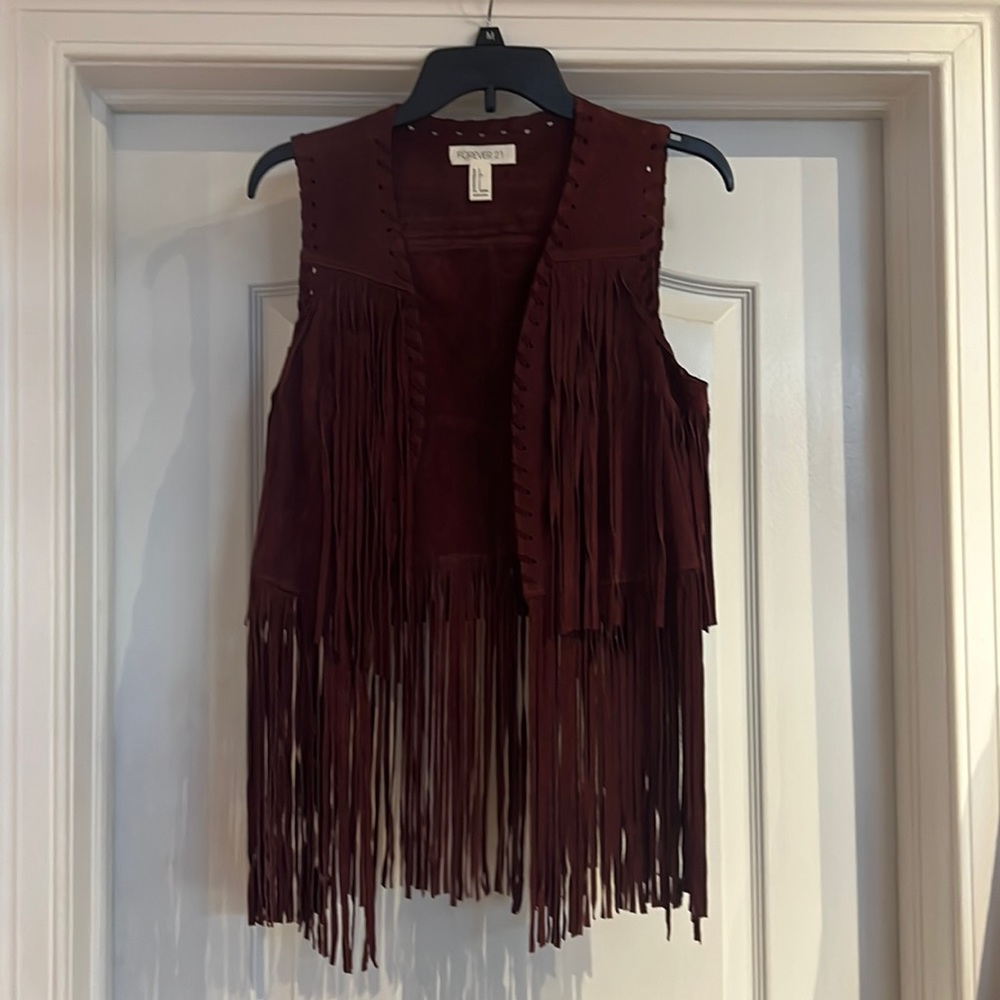 Stagecoach Western Red Leather Fringed Vest Festival